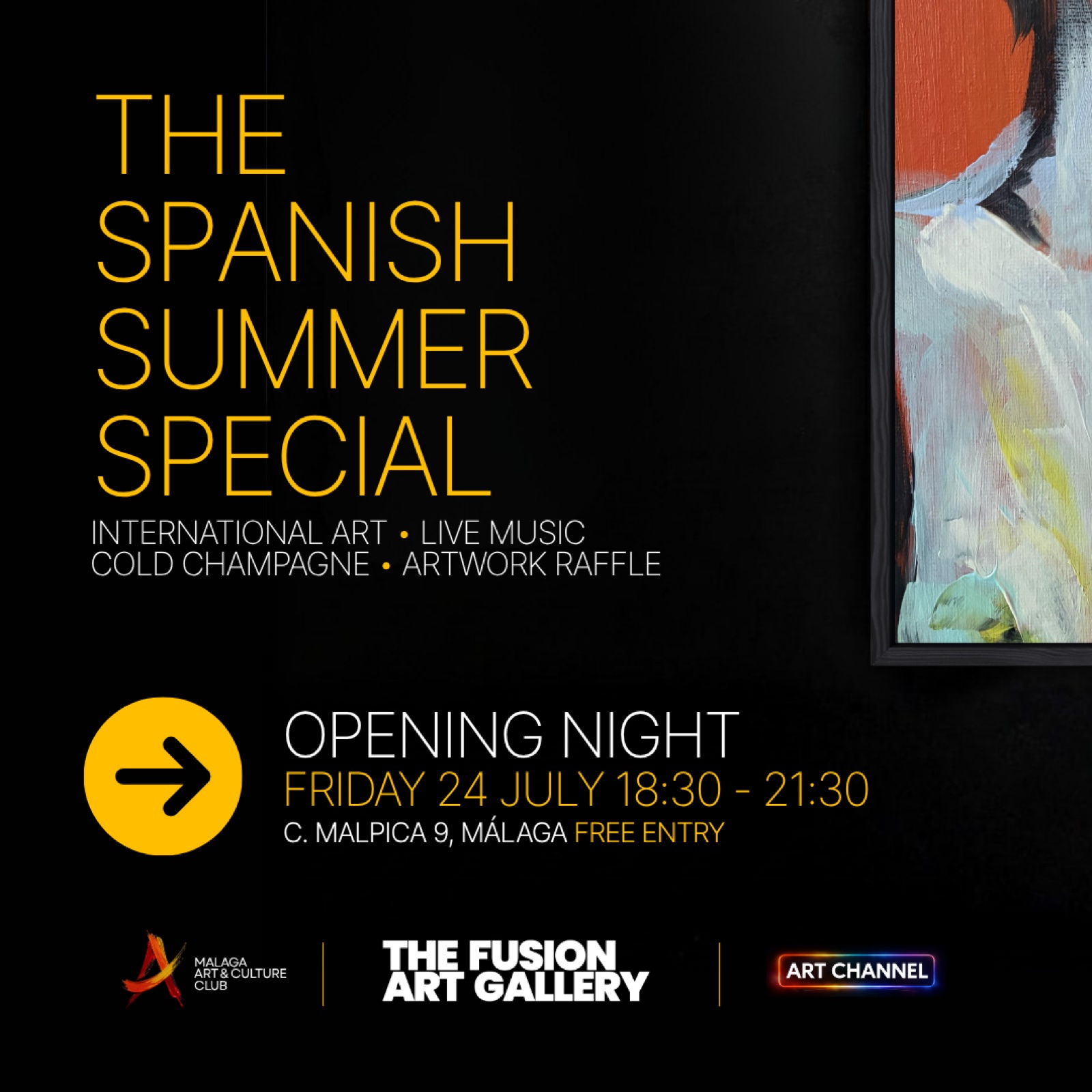 The Spanish Summer Special — opening night poster, Fusion Art Gallery Málaga