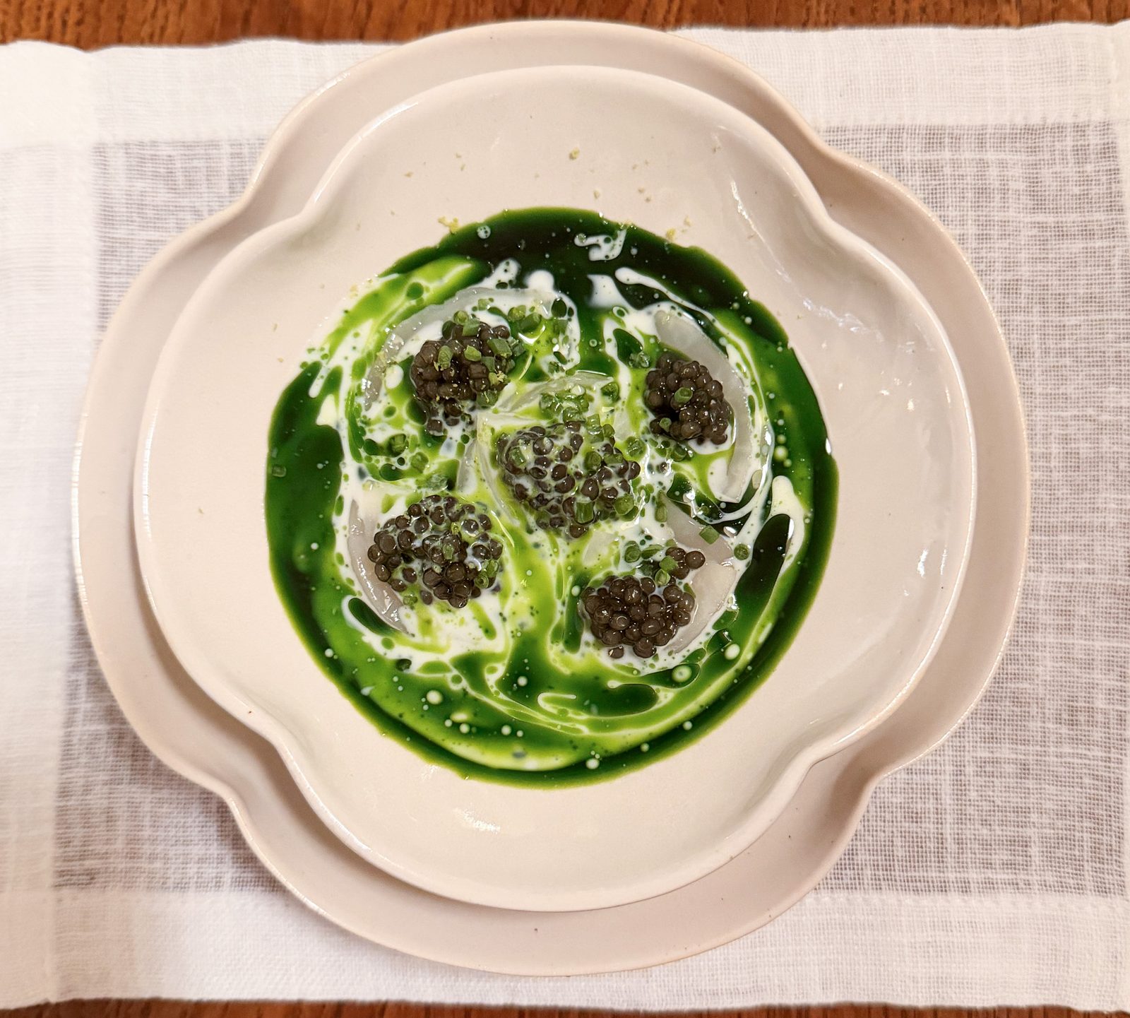 Caviar & Scallops original dish — Mathieu van Wetteren